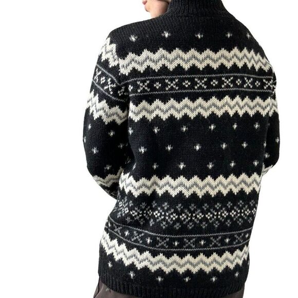 Vintage 90s Liz Claiborne Black 100% Wool Oversized Chunky Christmas Sweater S - Picture 3 of 7
